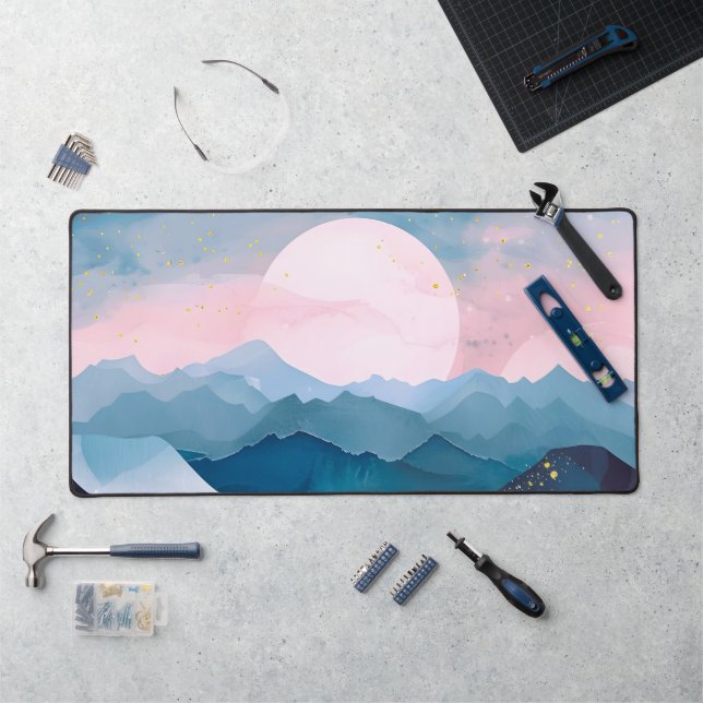 Aquarelle minimaliste Whimsical Gold Mountain (Poste de travail)