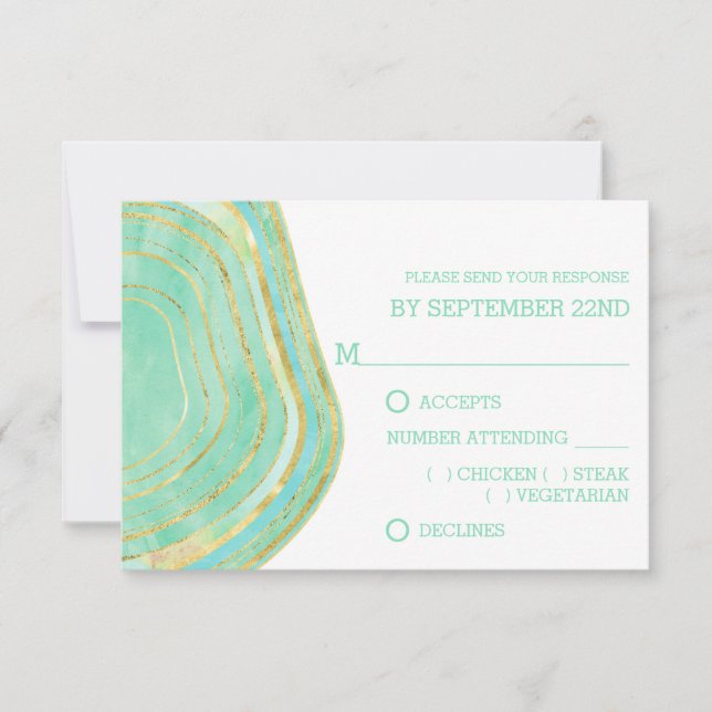 Aquarelle Mint Agate avec or | Choix de repas RSVP (Devant)
