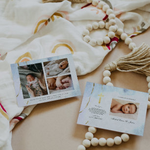 Aquarelle moderne   Baptême bleu et or