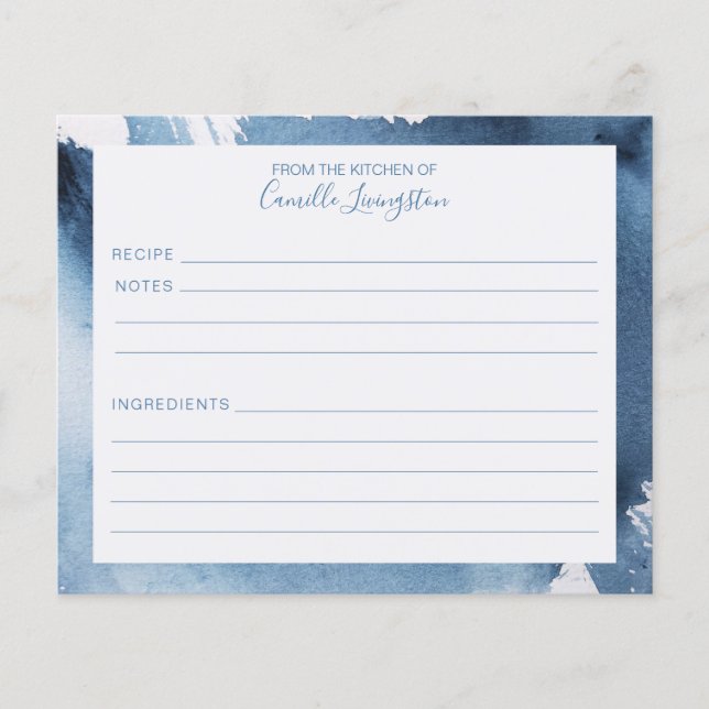 Aquarelle moderne bleu Abstrait Nom Recette Carte (Devant)