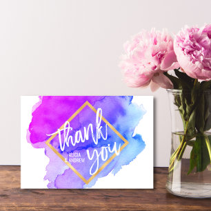 Aquarelle moderne bleu violet MERCI Turquoise