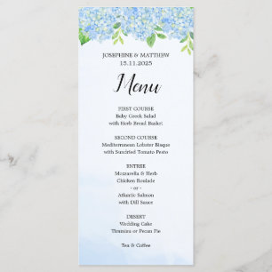 Aquarelle moderne Blue Hydrangea Menu Mariage