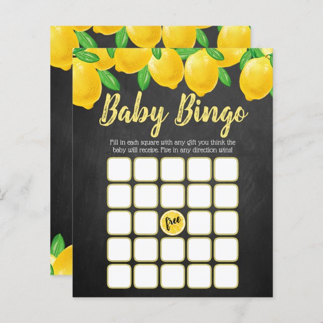 Aquarelle moderne citron Baby shower Bingo (Devant / Derrière)