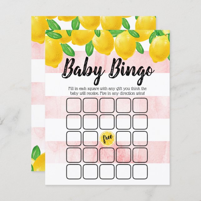 Aquarelle moderne citron Baby shower Bingo (Devant / Derrière)