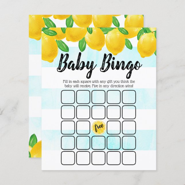 Aquarelle moderne citron Baby shower Bingo (Devant / Derrière)