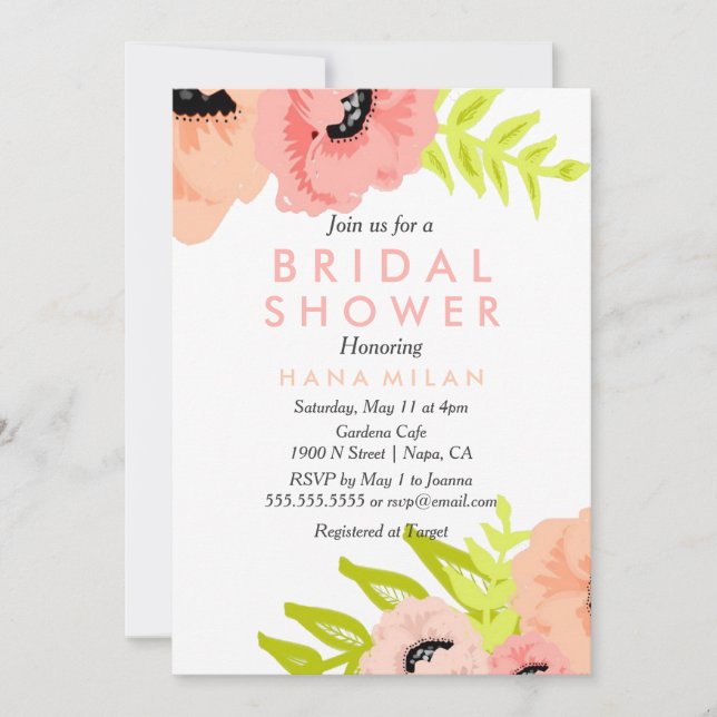 Aquarelle moderne douche nuptiale Invitation (Devant)