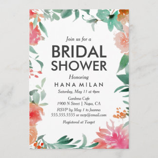 Aquarelle moderne douche nuptiale Invitation