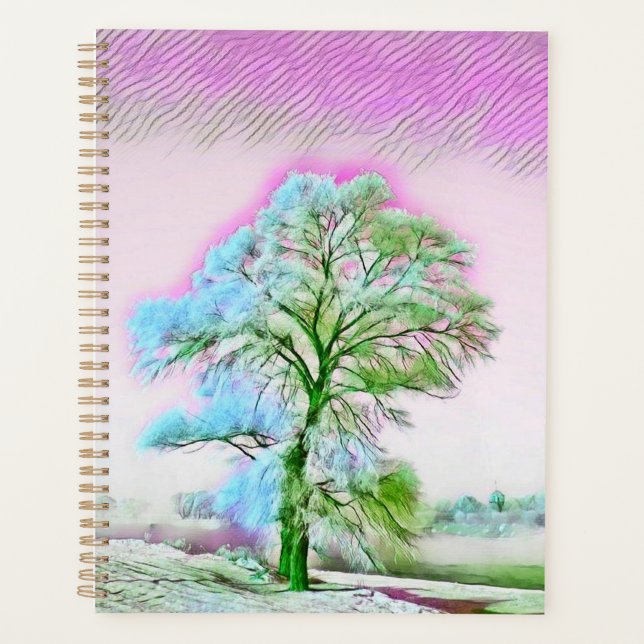 Aquarelle moderne du carnet des arbres enneigés co (Devant)
