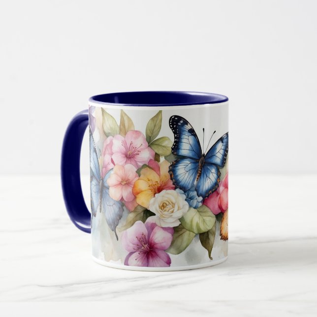 Aquarelle Moderne Élégant Papillon Fleurs Mug (Devant gauche)