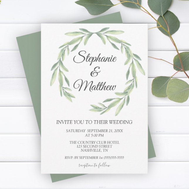 Aquarelle moderne Faire-part de mariage vert (Modern Watercolor Greenery Wedding Invitation)