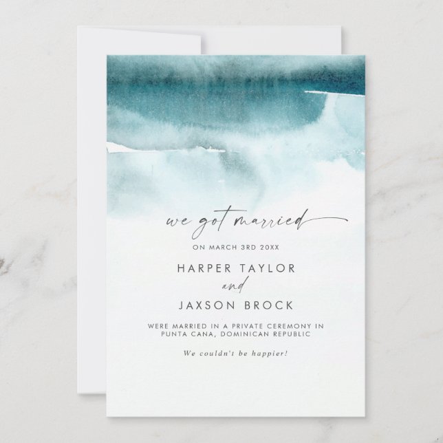 Aquarelle moderne | Faire-part Elopement Turquoise (Devant)
