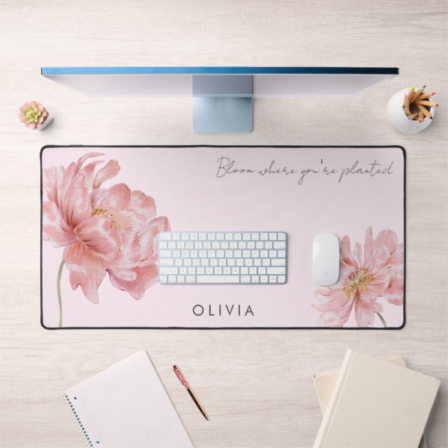Aquarelle moderne Fleur rose Personnalisée (Bureau 1)