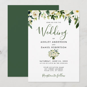 Aquarelle moderne Floral Green Wedding Invitation