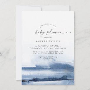 Aquarelle moderne   Invitation Baby shower bleu