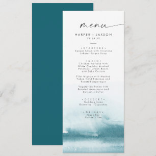 Aquarelle moderne Menu Dîner Mariage Turquoise