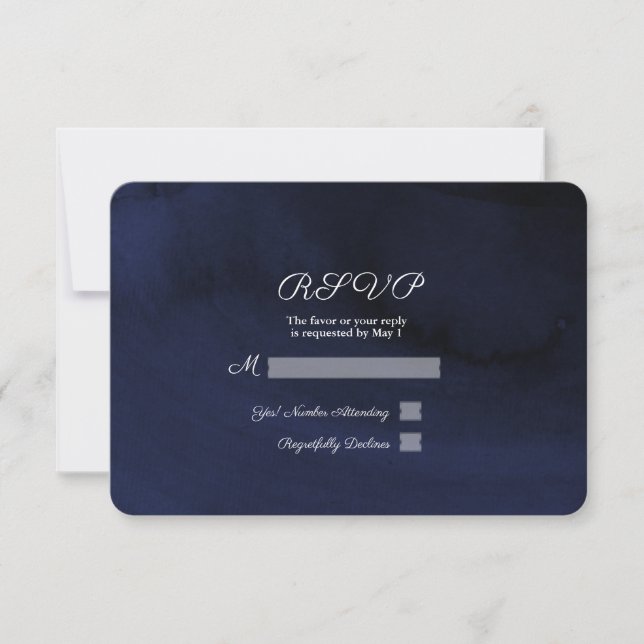 Aquarelle moderne Moody Navy Blue RSVP Réponse (Devant)