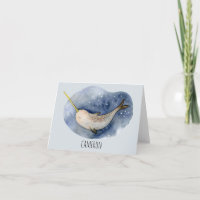 Aquarelle moderne Narwhal Blue Ocean Personnalisé