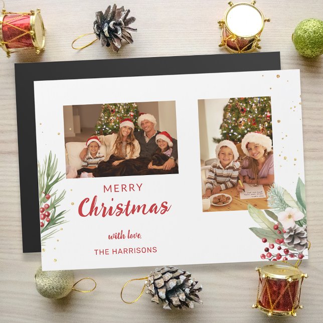 Aquarelle moderne Noël Botanique à deux photos (Créateur téléchargé)