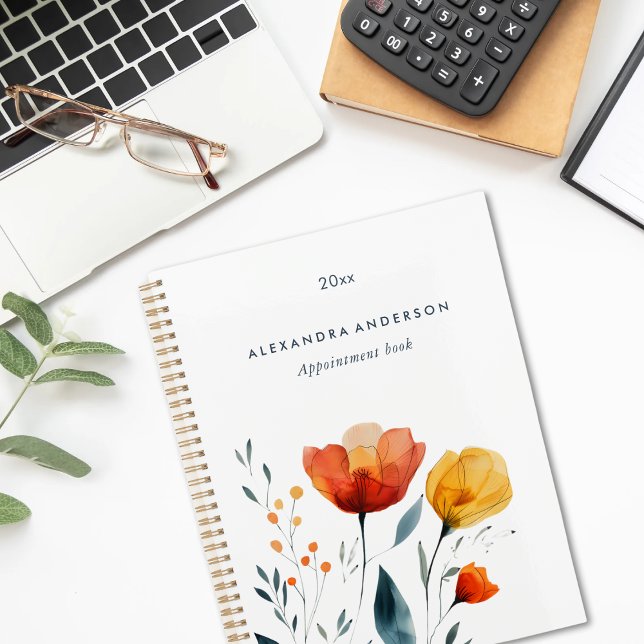 Aquarelle moderne Orange Fleur sauvage Nomination (Modern Watercolor Orange Wildflowers Appointment Planner)