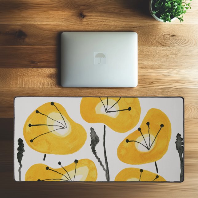Aquarelle moderne Poppies Jaunes Style tendance (Overhead View of Desk)