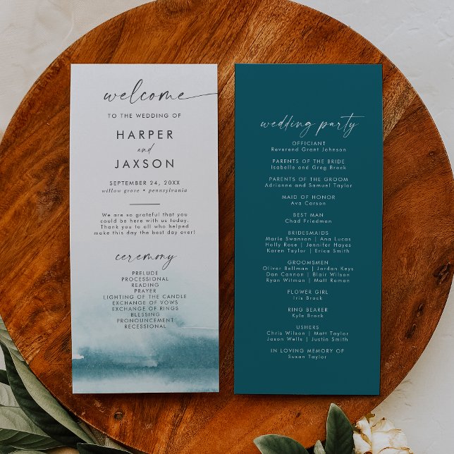 Aquarelle moderne | Programme de mariage Turquoise (Créateur téléchargé)