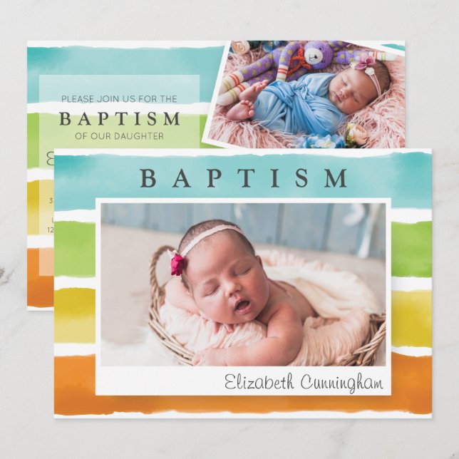 Aquarelle moderne Rainbow Baptism Invitation (Devant / Derrière)