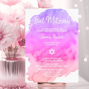 Aquarelle moderne Rose Star Invitation BAT MITZVAH
