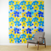 Aquarelle moderne Tapisserie jaune et bleu Fleurs
