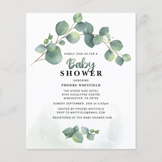 Aquarelle moderne verte Baby shower Invitation (Devant)