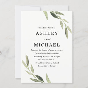 Aquarelle moderne verte Mariage Feuille Invitation