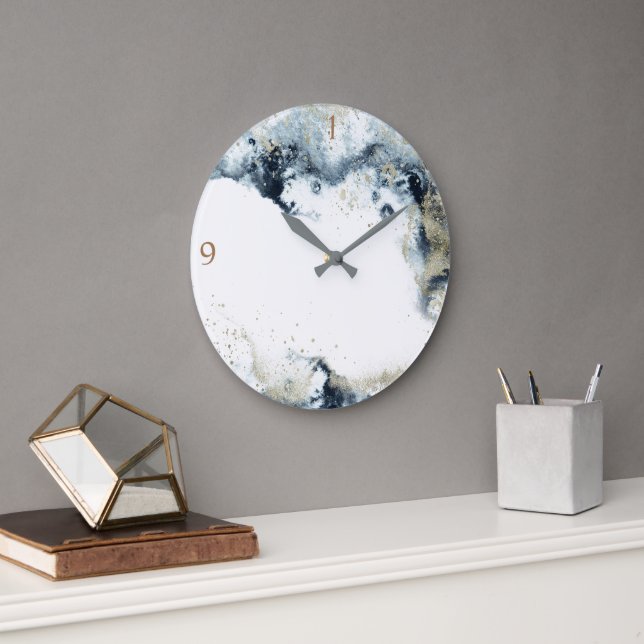 Aquarelle moderne Waves Gold Acrylique Horloge mur (Bureau)