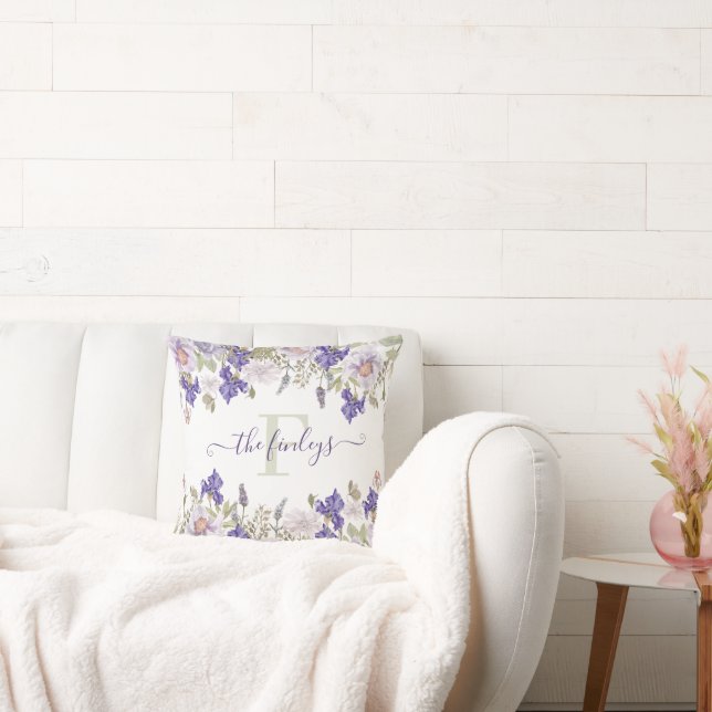 Aquarelle monogramme Coussin de lavande Iris (Canapé)