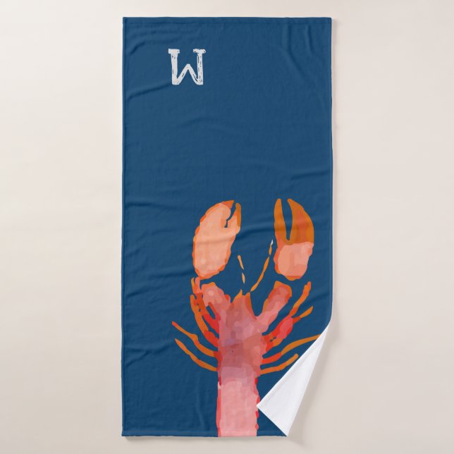 Aquarelle Monogramme de homard Nautique (Serviette de bain)