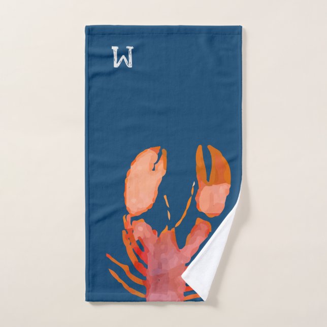 Aquarelle Monogramme de homard Nautique (Serviette à main)