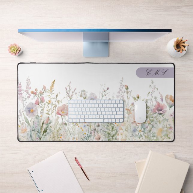 Aquarelle monogramme Fleurs sauvages prairie flora (Bureau 1)