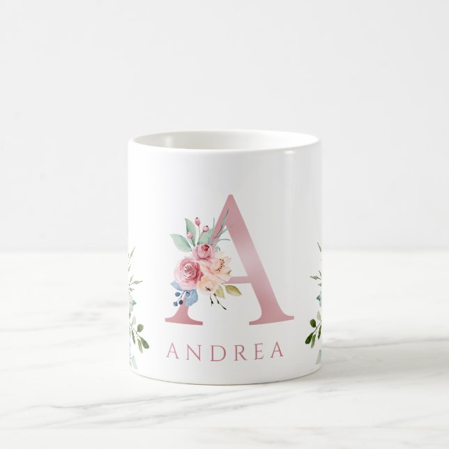 Aquarelle Monogramme Floral Lettre A Café Mug (Centre)