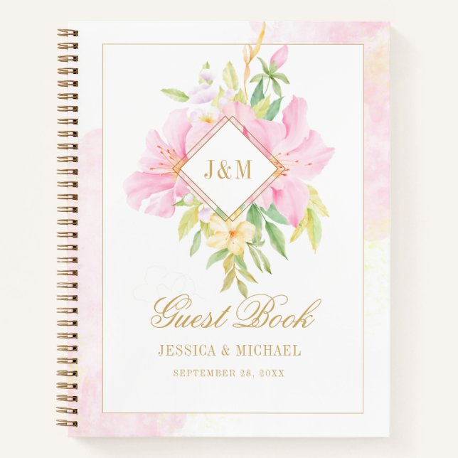 Aquarelle Monogramme Floral rose Mariage livre d'h (Devant)