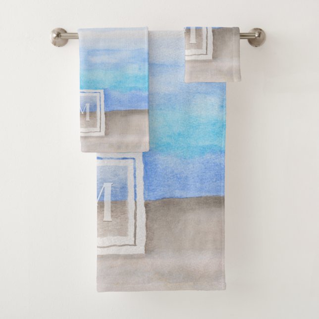 Aquarelle Monogramme mer et sable bleu et bronze (En situation)