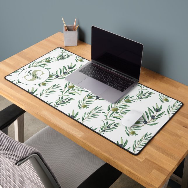 Aquarelle Monogramme Nom Motif Branches d'Olivier (Bureau 2)