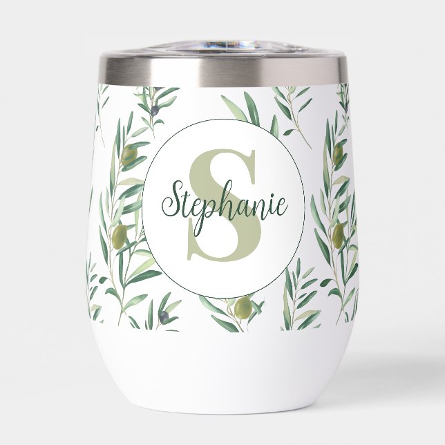 Aquarelle Monogramme Nom Motif Branches d'Olivier (Avant)