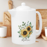 Aquarelle monogramme Vintage Tournesol rustique<br><div class="desc">Ajoutez du charme vintage à votre boite à boire avec notre théière de tournesol rustique Vintage Monogrammé ! Personnalisez-le pour une touche unique.</div>