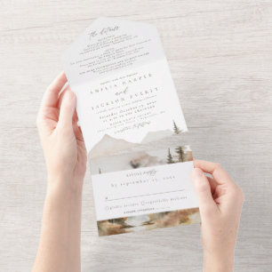 Aquarelle Montagne tout en un Faire-part de mariag