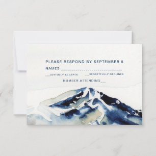 Aquarelle Monts Carte RSVP Mariage Marine Blanc