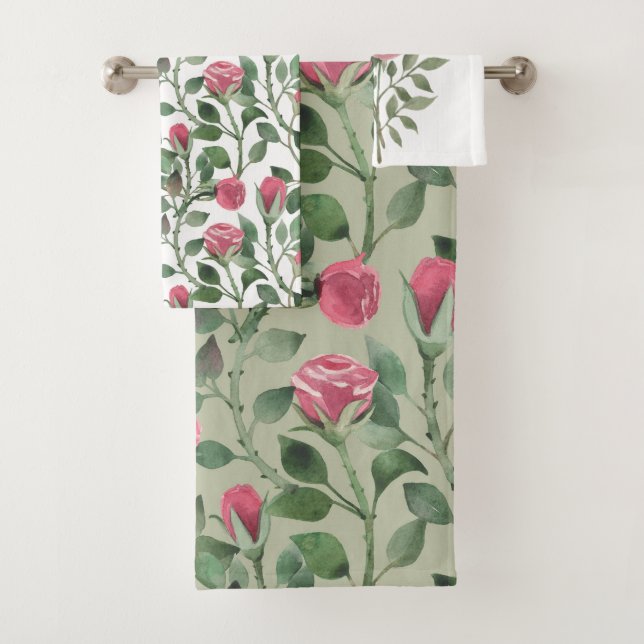 Aquarelle motif de fleurs et bourgeons de roses (En situation)