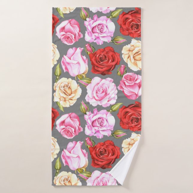 Aquarelle motif sans couture avec roses. Sans fil (Serviette de bain)