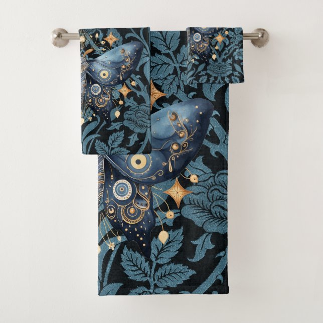 Aquarelle mystique Bleu et doré Night Moth (En situation)