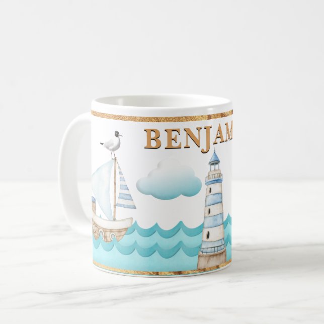 Aquarelle Nautique phare Voilier Mug (Devant gauche)