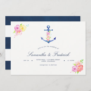 Aquarelle Nautique Thème Ancre Mariage Invitation