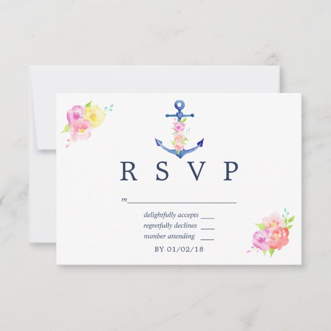 Aquarelle Nautique Thème Floral Mariage RSVP (Devant)