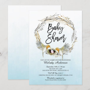 Aquarelle Nid Filles Invitation Baby shower